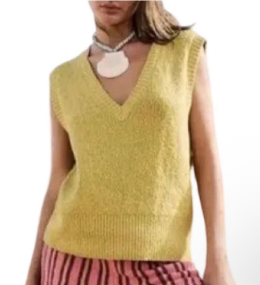 Nwt Fp Beach Penny Knit V-Neck Sleeveless Sweater Vest Sz Med (Msrp $88)